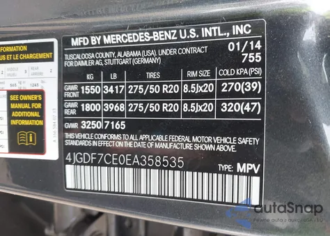 2014 Mercedes-Benz Gl 450 4Matic z USA, uszkodzony, nr VIN 4JGDF7CE0EA358535